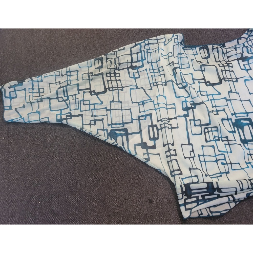 Vintage 90s Y2K Bat Wing Top Sheer Baby Blue Geometric Fang Glam L/XL Tie Waist - Picture 12 of 12